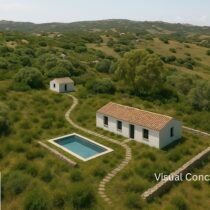 A peaceful view of the sea from your future Sardinian home. This rendering showcases the concept for a coastal villa in Rena Majore — simplicity, serenity, and stunning views.